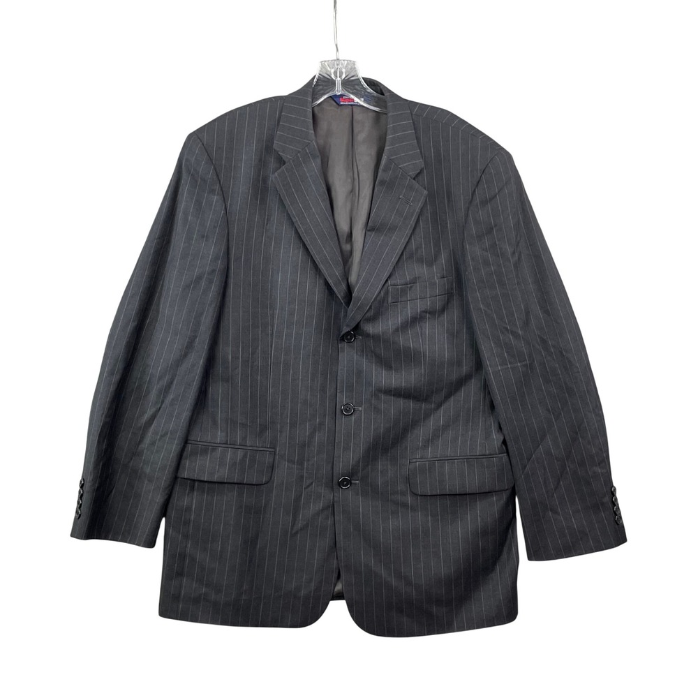 Stafford Super Suit Blazer Mens Gray 40R‎ Pinstripe 3 Button Corpcore Jacket